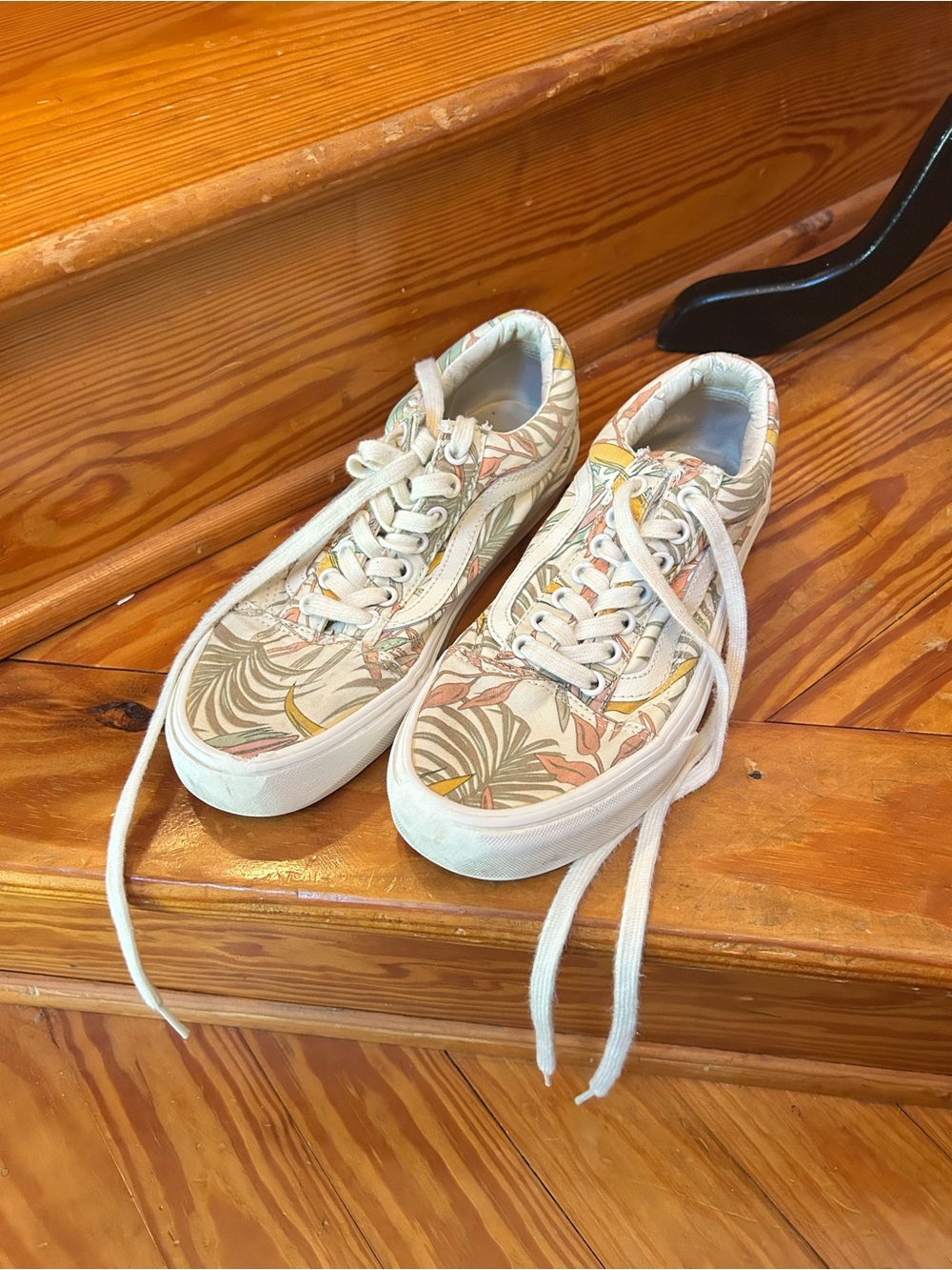 Vans Floral Canvas Low-Top Sneakers in Cream, Pink, Green & Yellow
